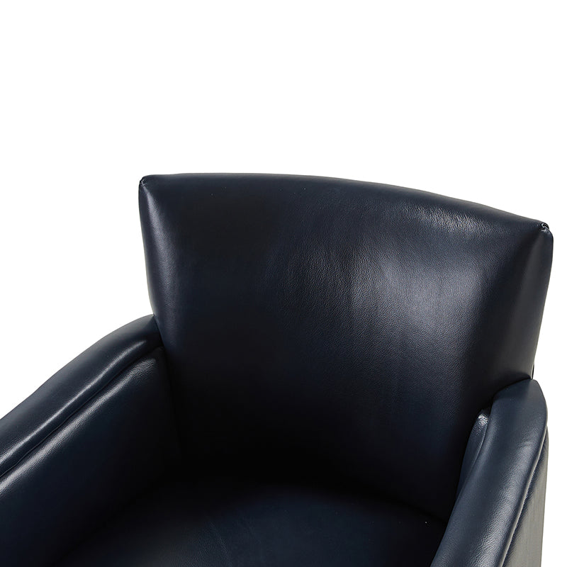 Fauteuil pivotant à 360° en cuir véritable avec clous décoratifs, accoudoirs encastrés et pieds noirs | Chocolat / Marron / Camel / Noir / Bleu marine | Une place