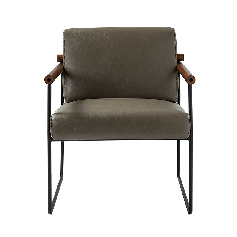 Fauteuil PU & Bouclette avec Accoudoirs Ronds en Bois Massif, Cadre Tubulaire en Métal et Pieds en Métal Noir | Bleu Marine / Gris / Turquoise / Ivoire | Monoplace