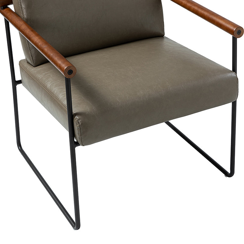 Fauteuil PU & Bouclette avec Accoudoirs Ronds en Bois Massif, Cadre Tubulaire en Métal et Pieds en Métal Noir | Bleu Marine / Gris / Turquoise / Ivoire | Monoplace