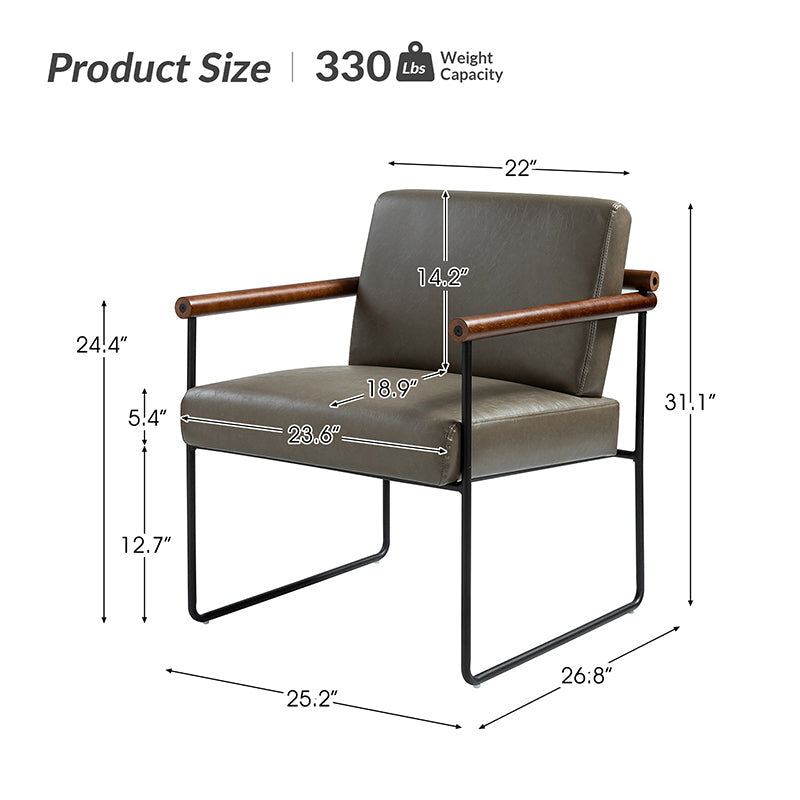 Fauteuil PU & Bouclette avec Accoudoirs Ronds en Bois Massif, Cadre Tubulaire en Métal et Pieds en Métal Noir | Bleu Marine / Gris / Turquoise / Ivoire | Monoplace