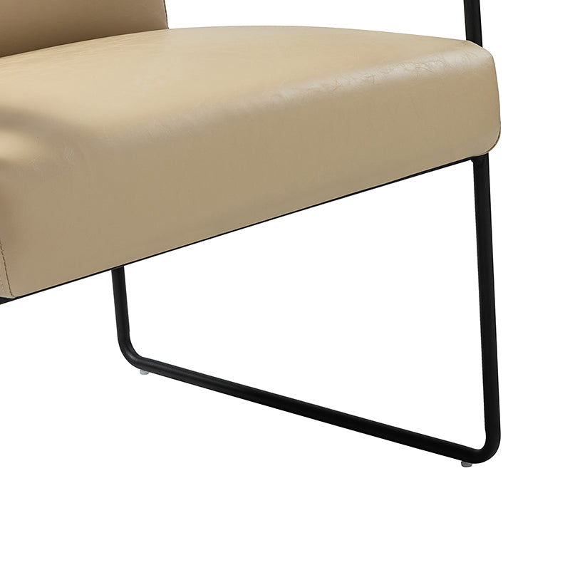 Fauteuil PU & Bouclette avec Accoudoirs Ronds en Bois Massif, Cadre Tubulaire en Métal et Pieds en Métal Noir | Bleu Marine / Gris / Turquoise / Ivoire | Monoplace