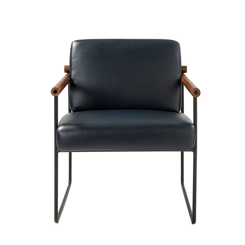 Fauteuil PU & Bouclette avec Accoudoirs Ronds en Bois Massif, Cadre Tubulaire en Métal et Pieds en Métal Noir | Bleu Marine / Gris / Turquoise / Ivoire | Monoplace