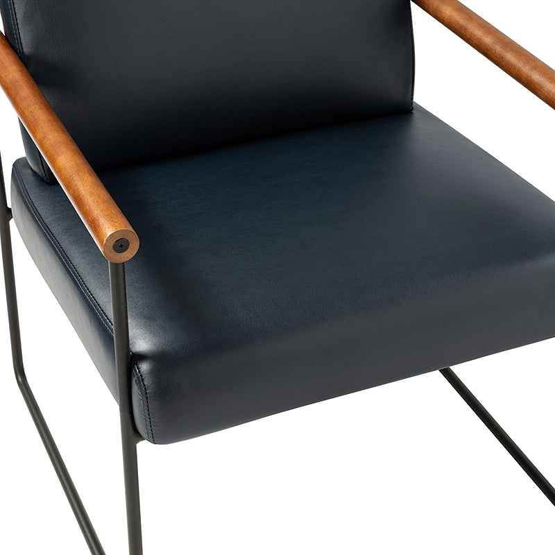 Fauteuil PU & Bouclette avec Accoudoirs Ronds en Bois Massif, Cadre Tubulaire en Métal et Pieds en Métal Noir | Bleu Marine / Gris / Turquoise / Ivoire | Monoplace