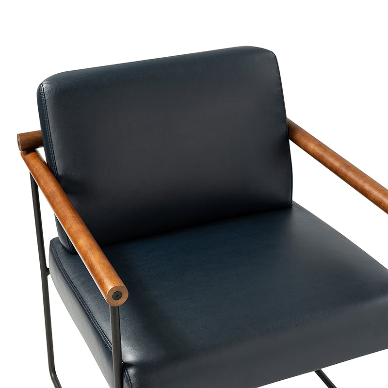 Fauteuil PU & Bouclette avec Accoudoirs Ronds en Bois Massif, Cadre Tubulaire en Métal et Pieds en Métal Noir | Bleu Marine / Gris / Turquoise / Ivoire | Monoplace