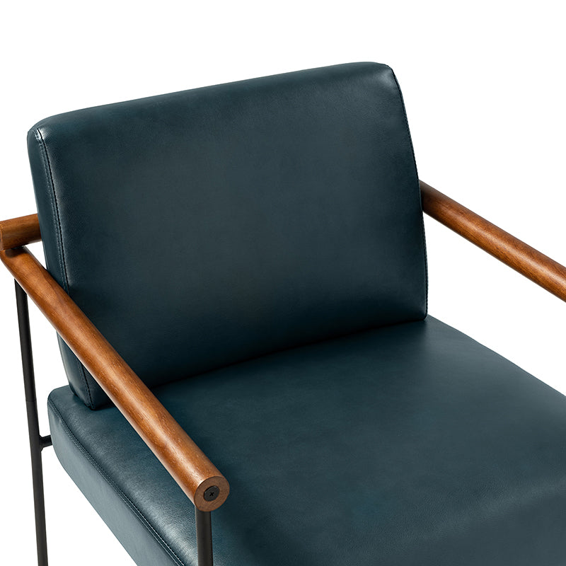 Fauteuil PU & Bouclette avec Accoudoirs Ronds en Bois Massif, Cadre Tubulaire en Métal et Pieds en Métal Noir | Bleu Marine / Gris / Turquoise / Ivoire | Monoplace