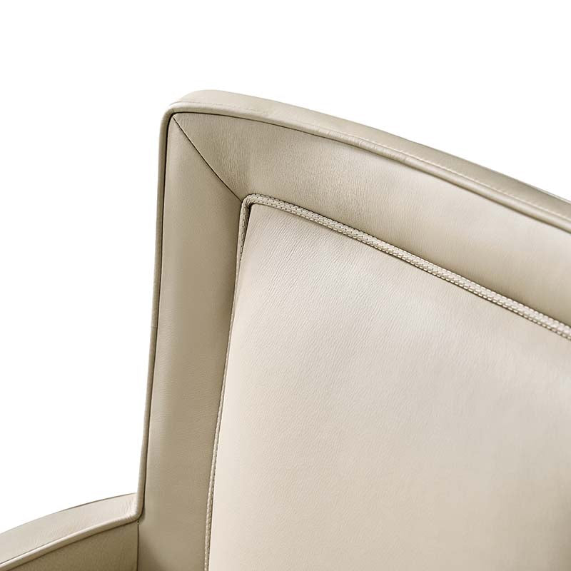 Fauteuil de bureau ergonomique en cuir véritable avec hauteur réglable, mécanisme d'inclinaison blocable et piètement en acier doré | Beige / Gris | Siège simple
