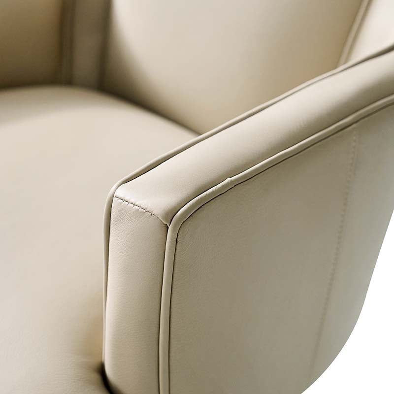 Fauteuil de bureau ergonomique en cuir véritable avec hauteur réglable, mécanisme d'inclinaison blocable et piètement en acier doré | Beige / Gris | Siège simple