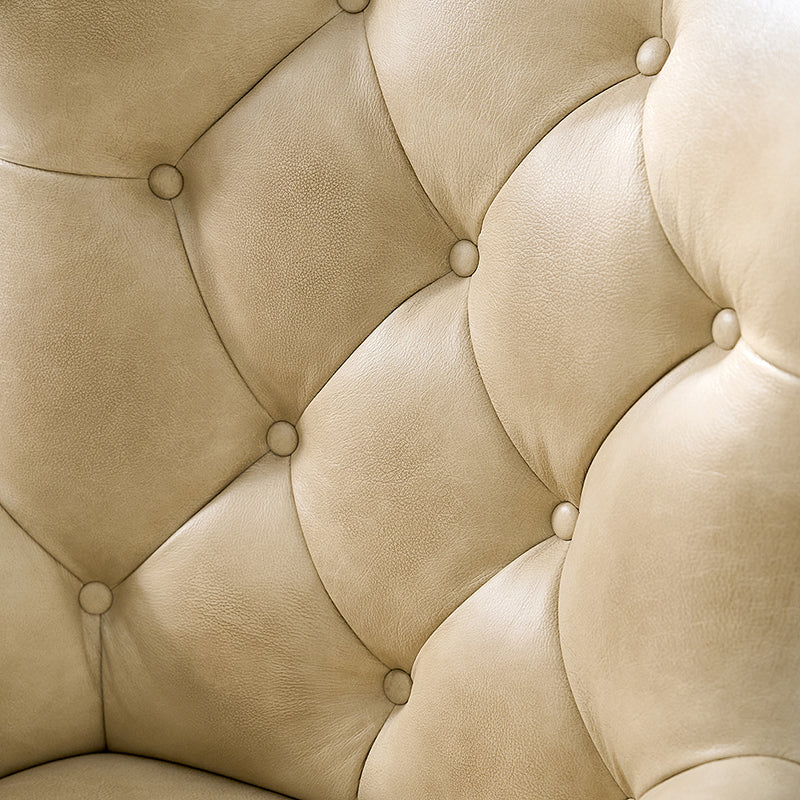 Fauteuil de bureau capitonné à dossier haut en cuir véritable avec hauteur réglable, inclinaison verrouillable et base en bronze antique | Beige / Camel | Siège unique