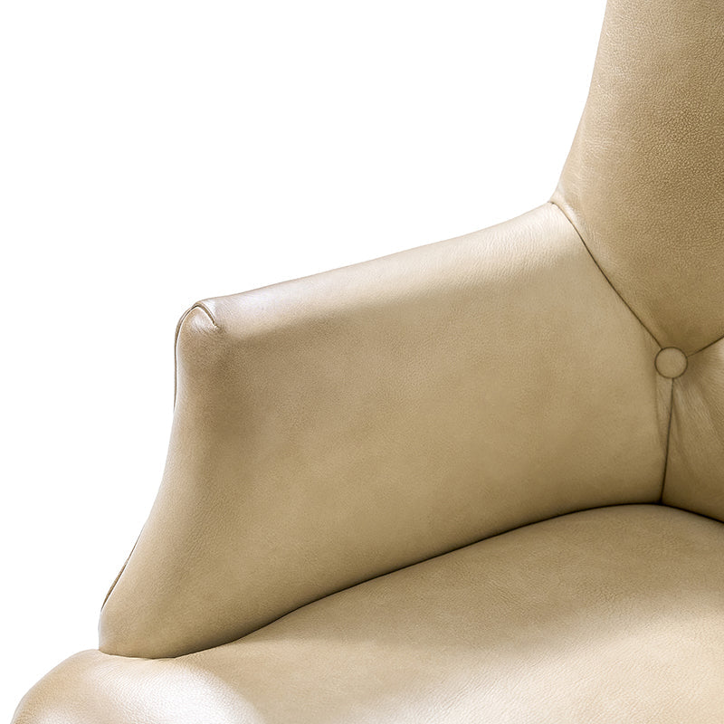 Fauteuil de bureau capitonné à dossier haut en cuir véritable avec hauteur réglable, inclinaison verrouillable et base en bronze antique | Beige / Camel | Siège unique