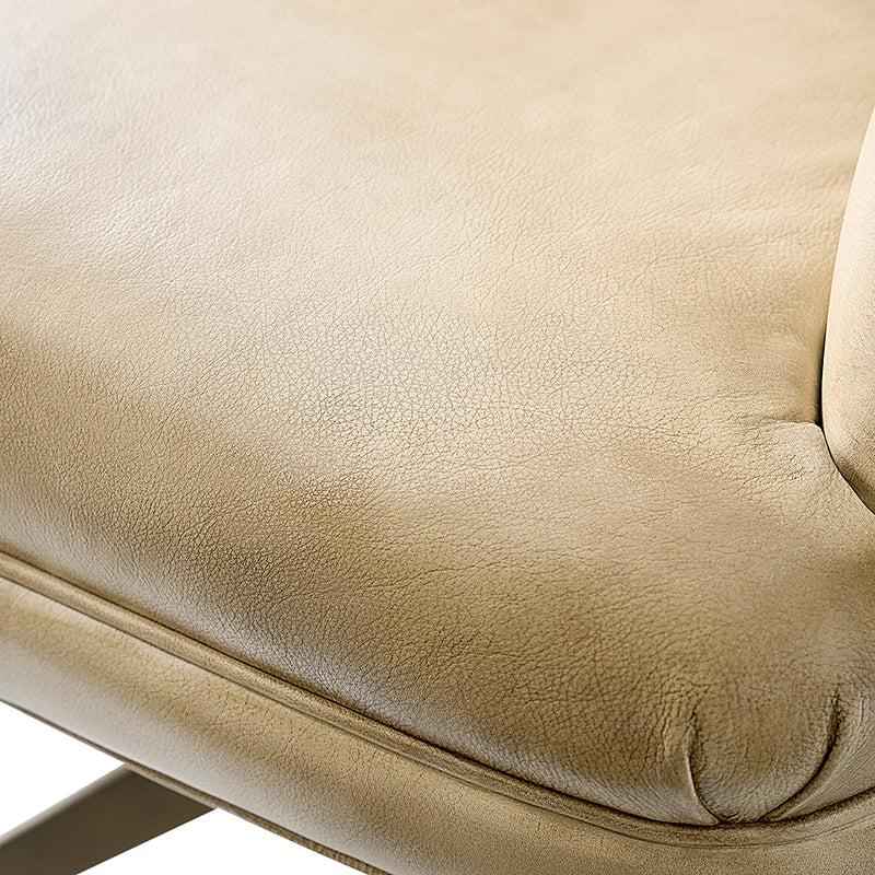 Fauteuil de bureau capitonné à dossier haut en cuir véritable avec hauteur réglable, inclinaison verrouillable et base en bronze antique | Beige / Camel | Siège unique