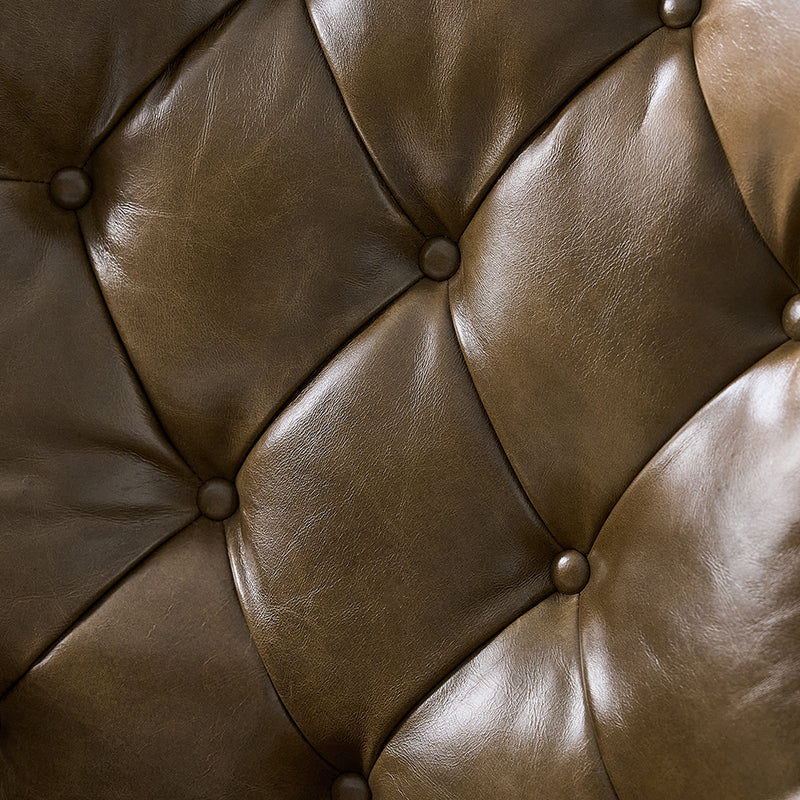 Fauteuil de bureau capitonné à dossier haut en cuir véritable avec hauteur réglable, inclinaison verrouillable et base en bronze antique | Beige / Camel | Siège unique
