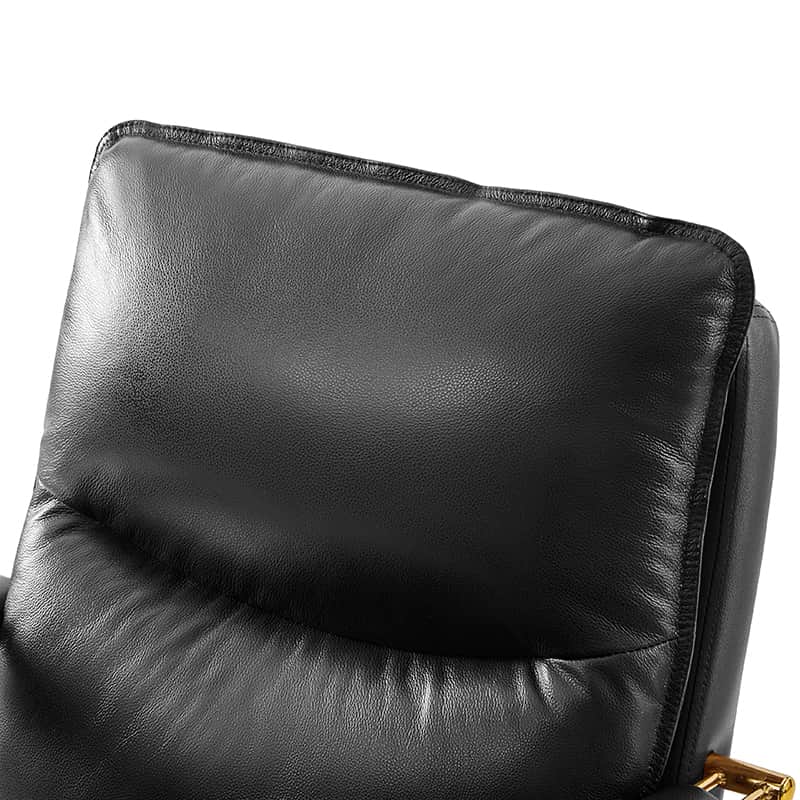 Chaise de Bureau Capitonnée en Cuir Véritable avec Hauteur Réglable, Pivotante à 360° et Piètement en Métal Doré | Marron / Camel / Noir | Siège Unique