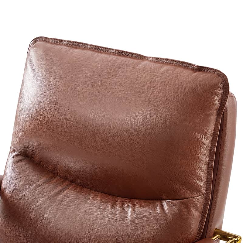 Chaise de Bureau Capitonnée en Cuir Véritable avec Hauteur Réglable, Pivotante à 360° et Piètement en Métal Doré | Marron / Camel / Noir | Siège Unique