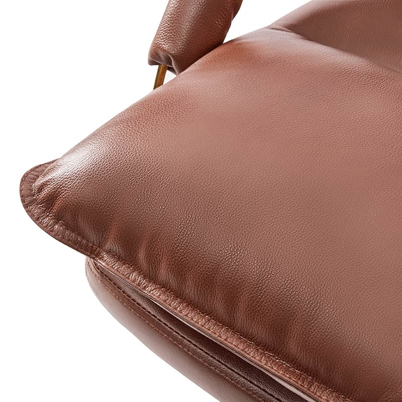 Chaise de Bureau Capitonnée en Cuir Véritable avec Hauteur Réglable, Pivotante à 360° et Piètement en Métal Doré | Marron / Camel / Noir | Siège Unique