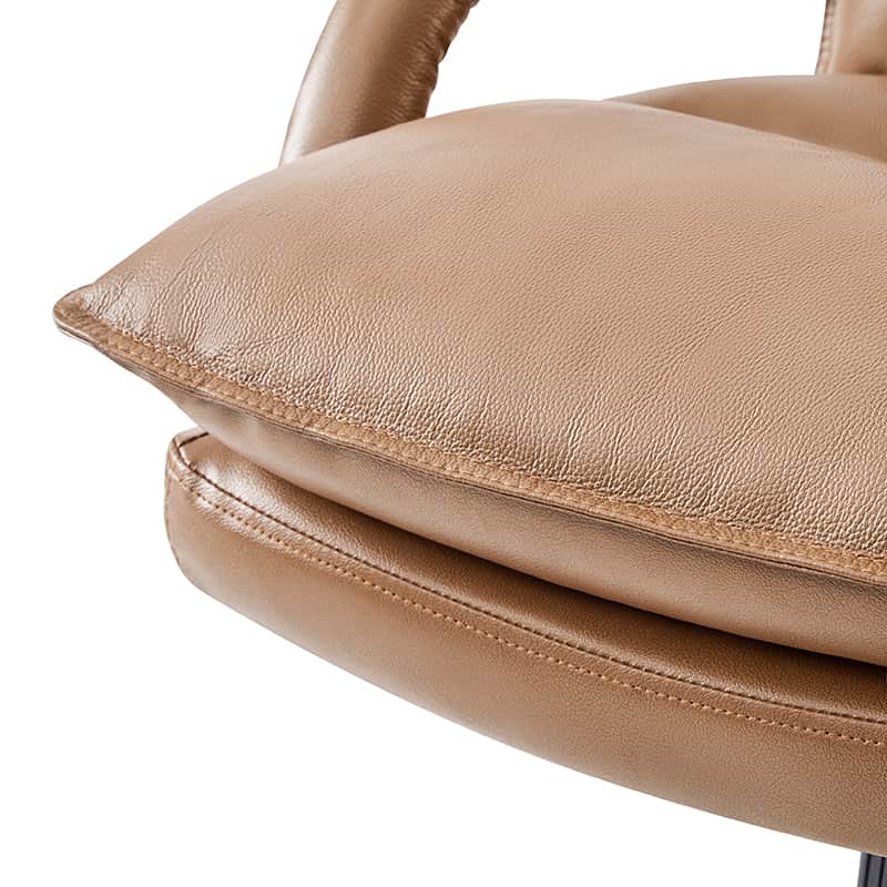 Chaise de Bureau Capitonnée en Cuir Véritable avec Hauteur Réglable, Pivotante à 360° et Piètement en Métal Doré | Marron / Camel / Noir | Siège Unique