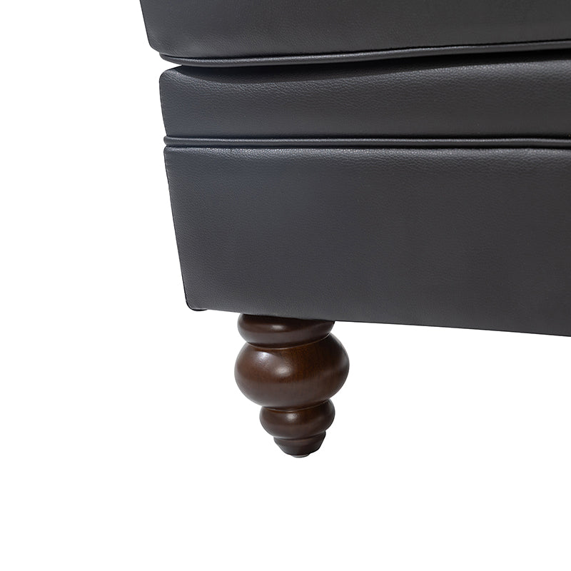 Ottoman en cuir véritable avec coussin amovible, base à ressorts et pieds en bois d'hévéa noyer | Noir / Chameau / Sauge / Marron / Marine | Simple