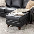 Ottoman en cuir véritable avec coussin amovible, base à ressorts et pieds en bois d'hévéa noyer | Noir / Chameau / Sauge / Marron / Marine | Simple