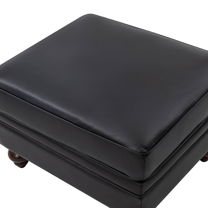 Ottoman en cuir véritable avec coussin amovible, base à ressorts et pieds en bois d'hévéa noyer | Noir / Chameau / Sauge / Marron / Marine | Simple