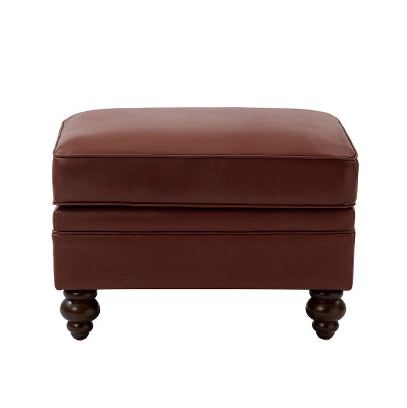 Ottoman en cuir véritable avec coussin amovible, base à ressorts et pieds en bois d'hévéa noyer | Noir / Chameau / Sauge / Marron / Marine | Simple