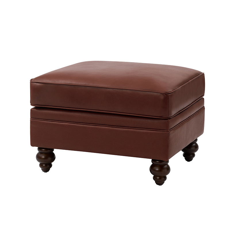 Ottoman en cuir véritable avec coussin amovible, base à ressorts et pieds en bois d'hévéa noyer | Noir / Chameau / Sauge / Marron / Marine | Simple