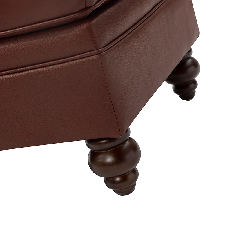 Ottoman en cuir véritable avec coussin amovible, base à ressorts et pieds en bois d'hévéa noyer | Noir / Chameau / Sauge / Marron / Marine | Simple