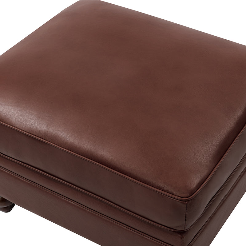 Ottoman en cuir véritable avec coussin amovible, base à ressorts et pieds en bois d'hévéa noyer | Noir / Chameau / Sauge / Marron / Marine | Simple