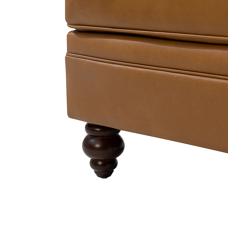 Ottoman en cuir véritable avec coussin amovible, base à ressorts et pieds en bois d'hévéa noyer | Noir / Chameau / Sauge / Marron / Marine | Simple