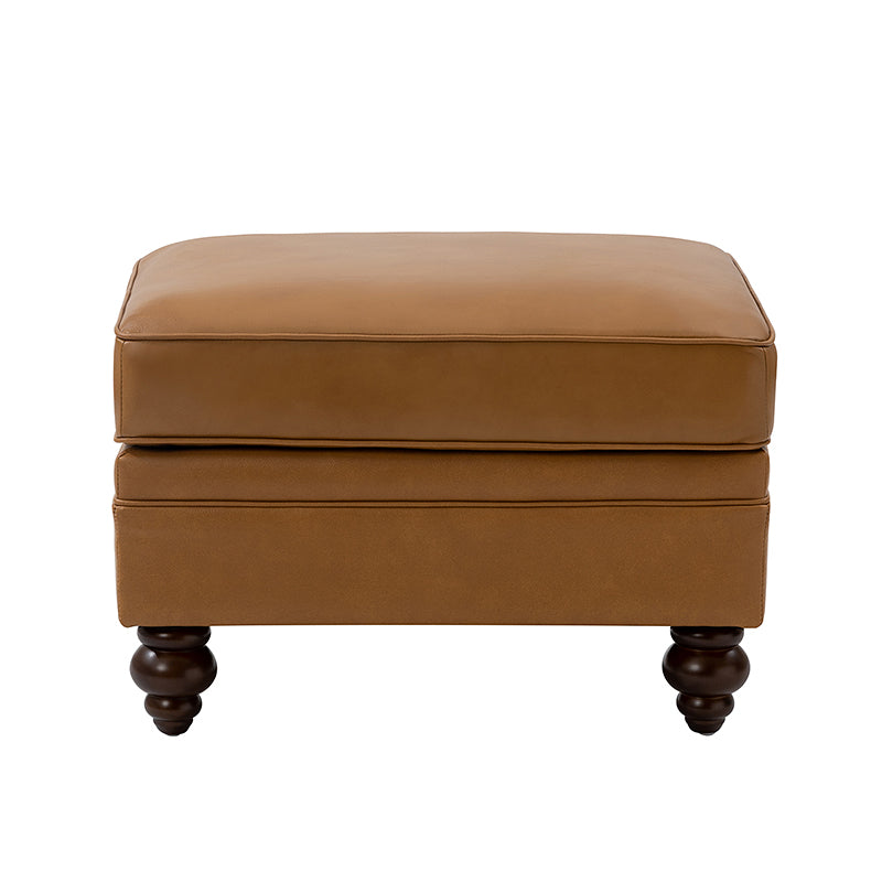 Ottoman en cuir véritable avec coussin amovible, base à ressorts et pieds en bois d'hévéa noyer | Noir / Chameau / Sauge / Marron / Marine | Simple