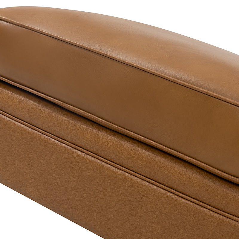 Ottoman en cuir véritable avec coussin amovible, base à ressorts et pieds en bois d'hévéa noyer | Noir / Chameau / Sauge / Marron / Marine | Simple