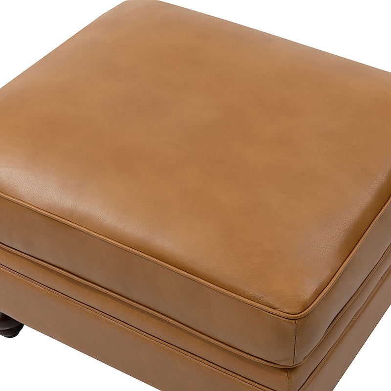 Ottoman en cuir véritable avec coussin amovible, base à ressorts et pieds en bois d'hévéa noyer | Noir / Chameau / Sauge / Marron / Marine | Simple