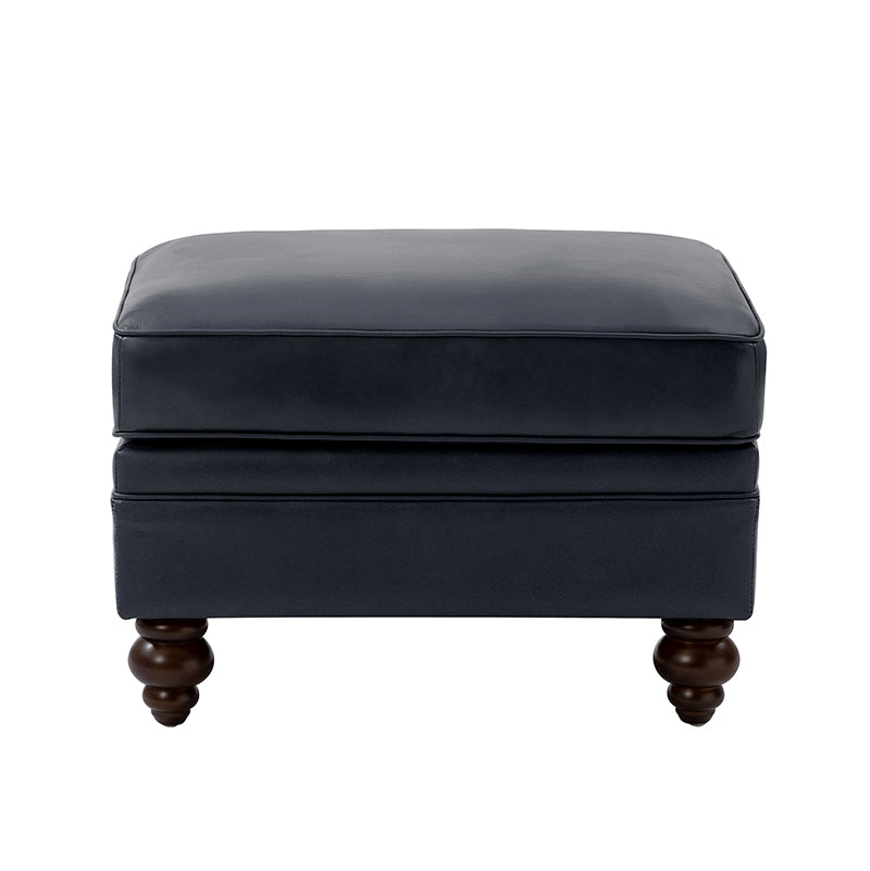 Ottoman en cuir véritable avec coussin amovible, base à ressorts et pieds en bois d'hévéa noyer | Noir / Chameau / Sauge / Marron / Marine | Simple