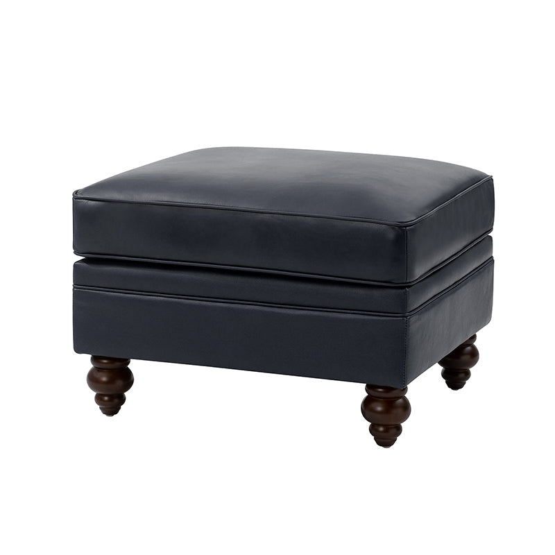 Ottoman en cuir véritable avec coussin amovible, base à ressorts et pieds en bois d'hévéa noyer | Noir / Chameau / Sauge / Marron / Marine | Simple