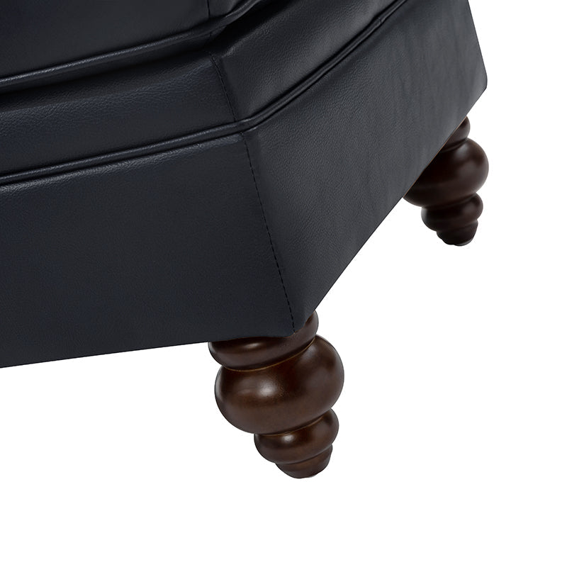 Ottoman en cuir véritable avec coussin amovible, base à ressorts et pieds en bois d'hévéa noyer | Noir / Chameau / Sauge / Marron / Marine | Simple