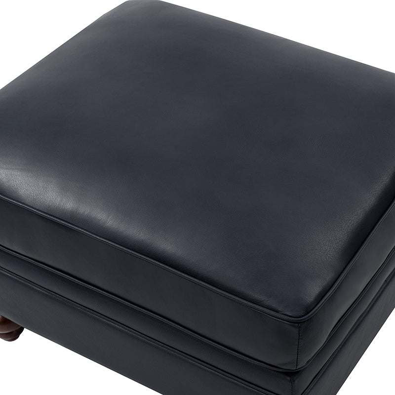Ottoman en cuir véritable avec coussin amovible, base à ressorts et pieds en bois d'hévéa noyer | Noir / Chameau / Sauge / Marron / Marine | Simple