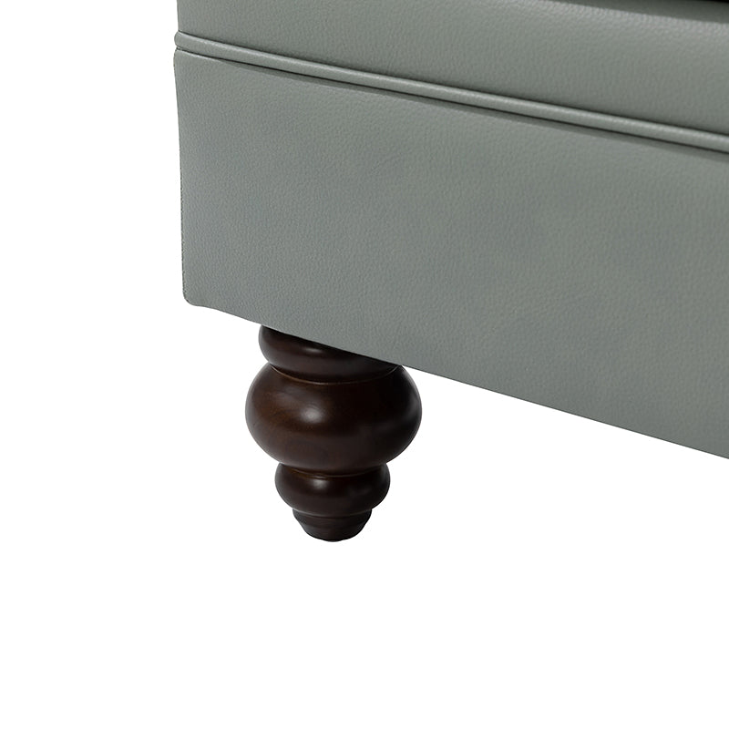 Ottoman en cuir véritable avec coussin amovible, base à ressorts et pieds en bois d'hévéa noyer | Noir / Chameau / Sauge / Marron / Marine | Simple