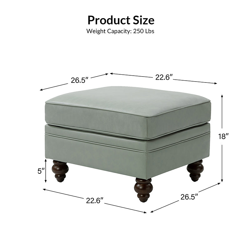 Ottoman en cuir véritable avec coussin amovible, base à ressorts et pieds en bois d'hévéa noyer | Noir / Chameau / Sauge / Marron / Marine | Simple