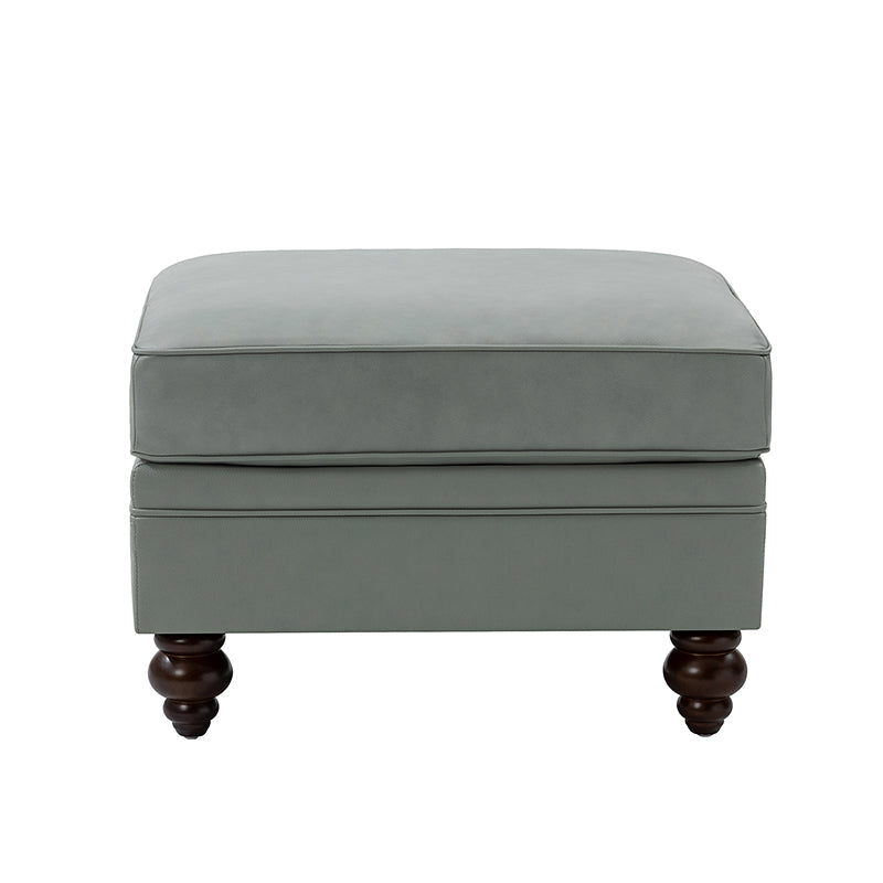 Ottoman en cuir véritable avec coussin amovible, base à ressorts et pieds en bois d'hévéa noyer | Noir / Chameau / Sauge / Marron / Marine | Simple