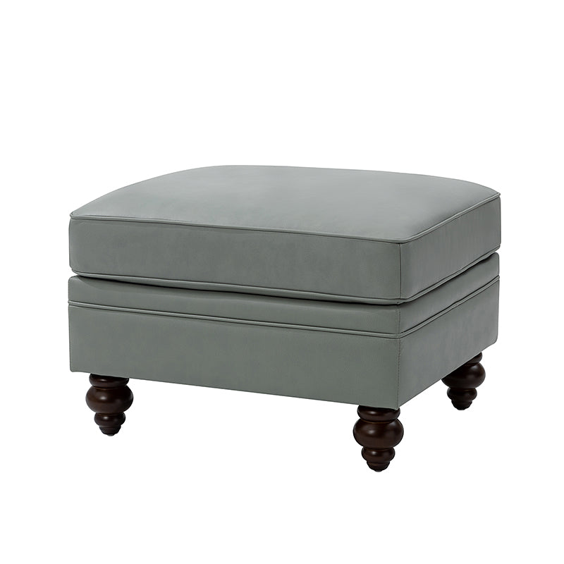 Ottoman en cuir véritable avec coussin amovible, base à ressorts et pieds en bois d'hévéa noyer | Noir / Chameau / Sauge / Marron / Marine | Simple