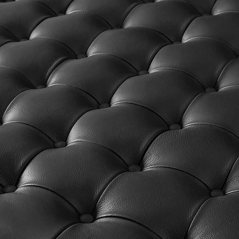 Ottoman en cuir véritable avec rembourrage en mousse et pieds évasés en bois massif | Bleu marine / Camel / Noir | Simple