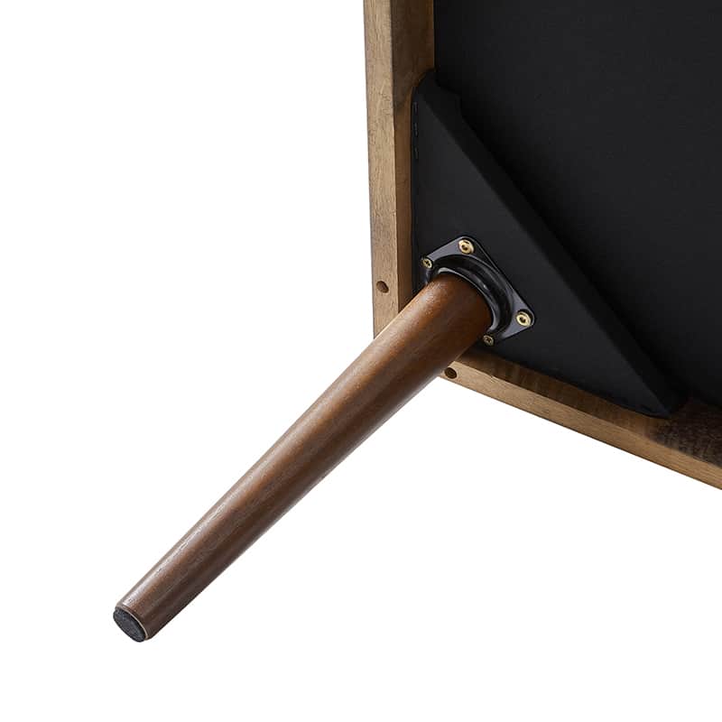 Ottoman en cuir véritable avec rembourrage en mousse et pieds évasés en bois massif | Bleu marine / Camel / Noir | Simple