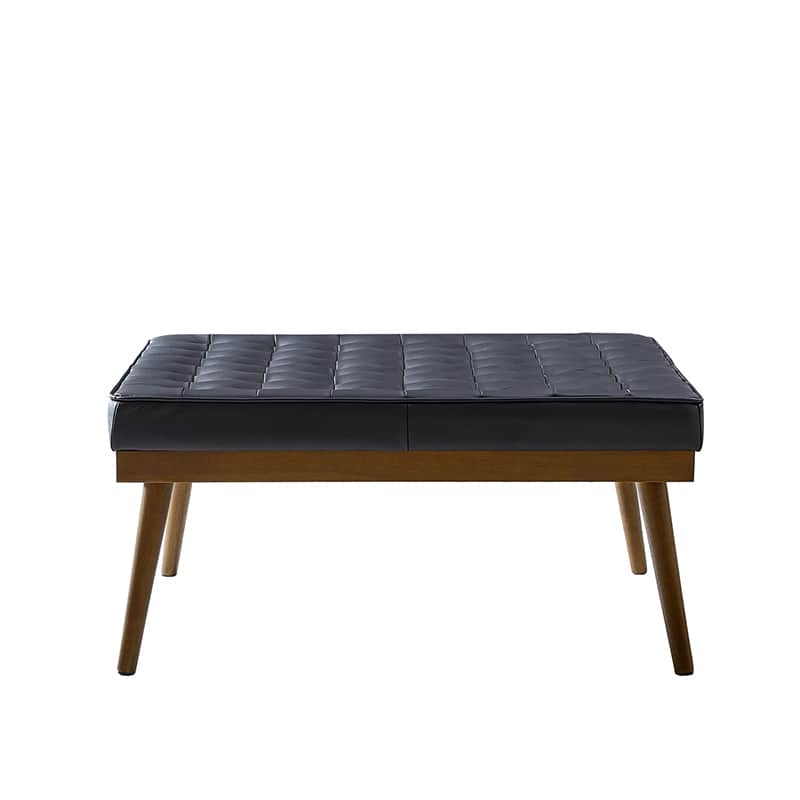 Ottoman en cuir véritable avec rembourrage en mousse et pieds évasés en bois massif | Bleu marine / Camel / Noir | Simple