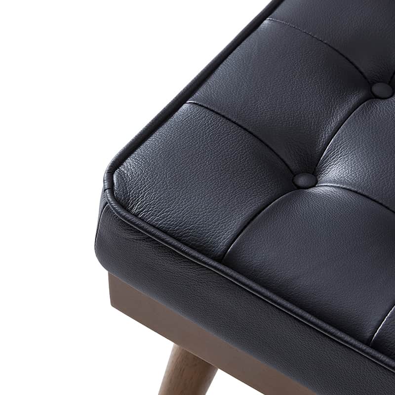 Ottoman en cuir véritable avec rembourrage en mousse et pieds évasés en bois massif | Bleu marine / Camel / Noir | Simple