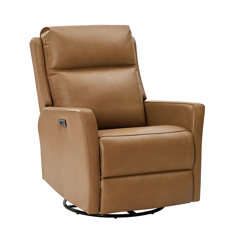 Fauteuil inclinable électrique en cuir véritable avec pivot, fonction à bascule et ports de charge USB-C | Camel / Gris / Bleu marine | Une place