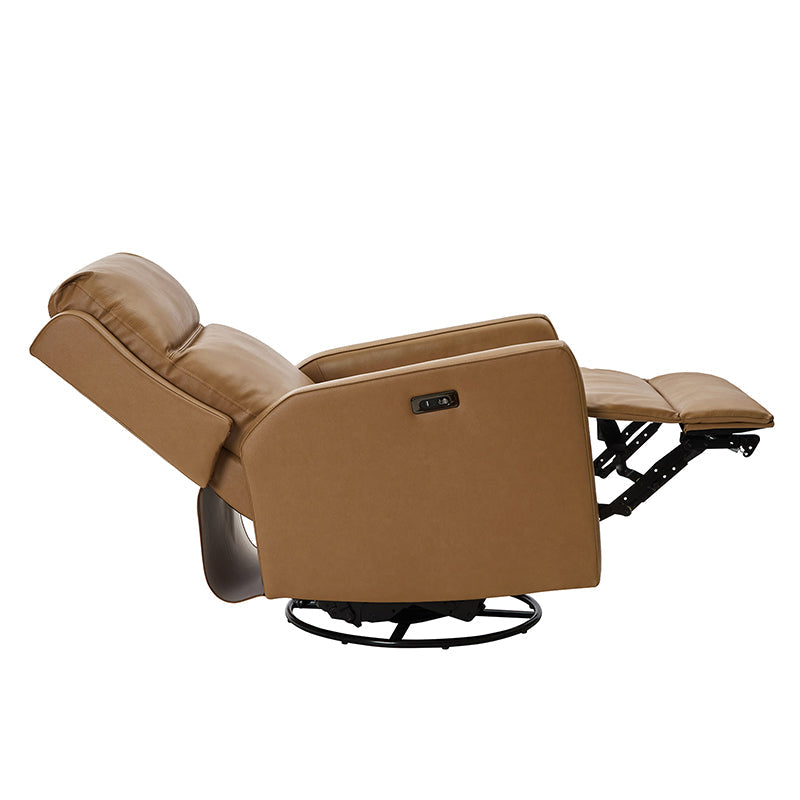Fauteuil inclinable électrique en cuir véritable avec pivot, fonction à bascule et ports de charge USB-C | Camel / Gris / Bleu marine | Une place