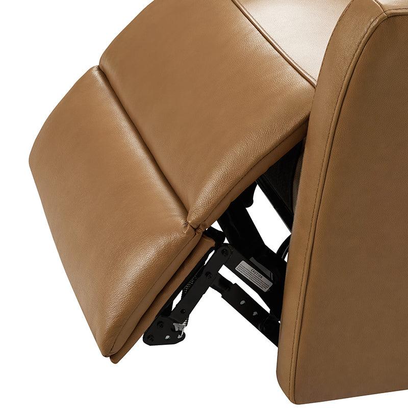 Fauteuil inclinable électrique en cuir véritable avec pivot, fonction à bascule et ports de charge USB-C | Camel / Gris / Bleu marine | Une place