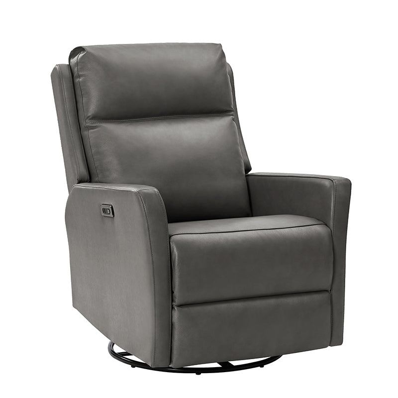 Fauteuil inclinable électrique en cuir véritable avec pivot, fonction à bascule et ports de charge USB-C | Camel / Gris / Bleu marine | Une place