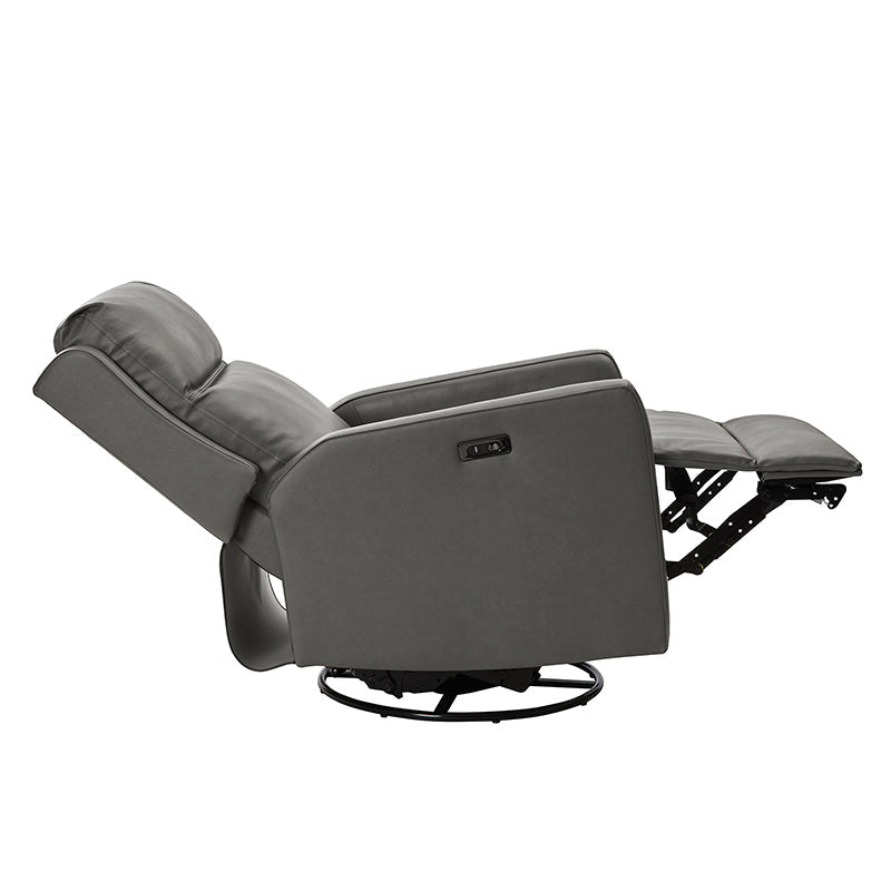 Fauteuil inclinable électrique en cuir véritable avec pivot, fonction à bascule et ports de charge USB-C | Camel / Gris / Bleu marine | Une place