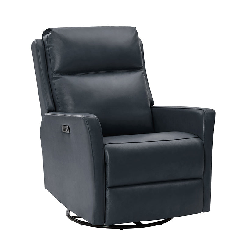 Fauteuil inclinable électrique en cuir véritable avec pivot, fonction à bascule et ports de charge USB-C | Camel / Gris / Bleu marine | Une place