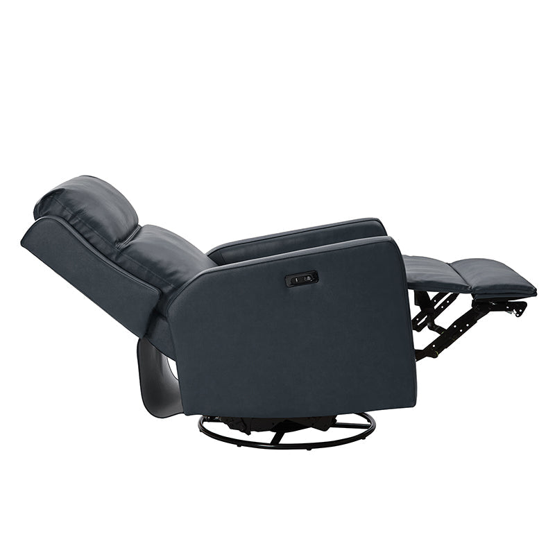Fauteuil inclinable électrique en cuir véritable avec pivot, fonction à bascule et ports de charge USB-C | Camel / Gris / Bleu marine | Une place