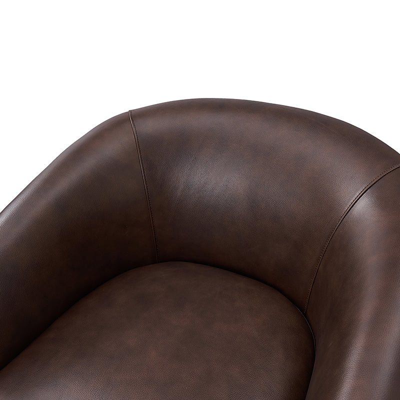 Fauteuil pivotant en cuir véritable avec accoudoirs encastrés et base en bois massif | Marron / Sauge / Camel | Monoplace